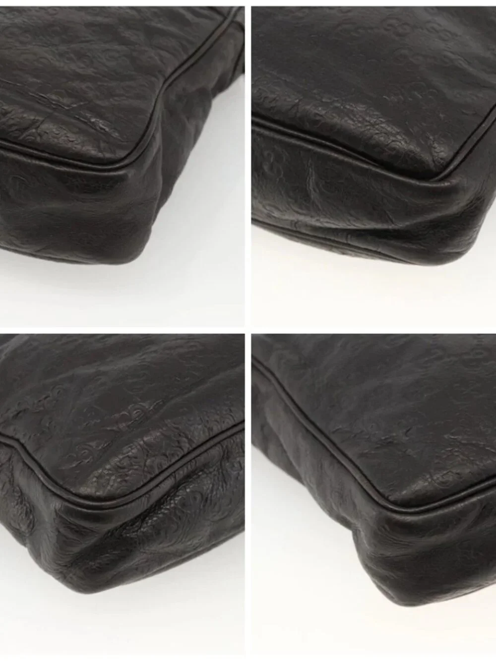 GUCCI GG Canvas Guccissima Shoulder Bag Leather Black Gold 201448 Auth BA11920
